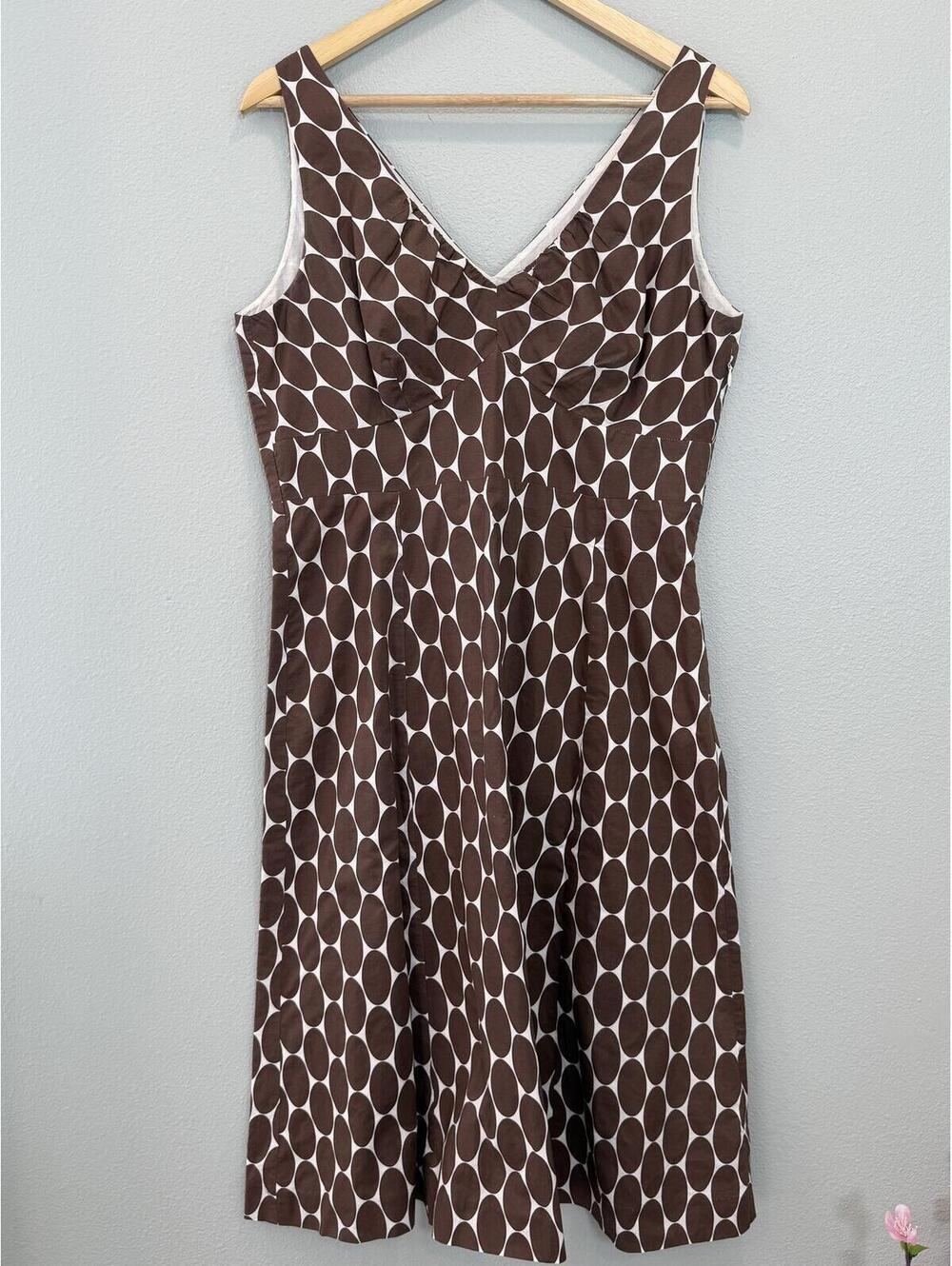 Boden V-Neck Brown Polka Dot Dress - Women's 14 R